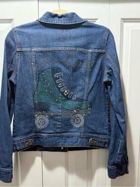 Calvin Klein Jeans Denim Jacket M Rhinestone Roller Skate Graphic Back